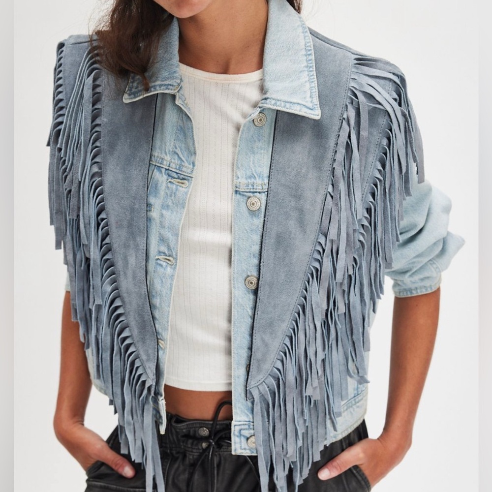 🔥ASOS Light Blue Suede collar with Fringe - Picture 7 of 11
